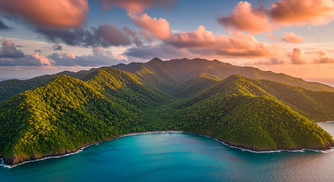 Caribbean mountains meeting the sea in Dominica